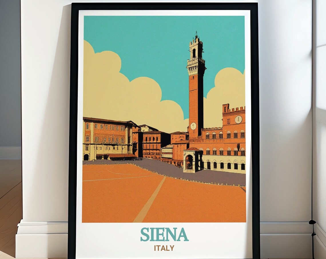 Siena Italy Piazza Del Campo Torre Mangia Retro Travel Print