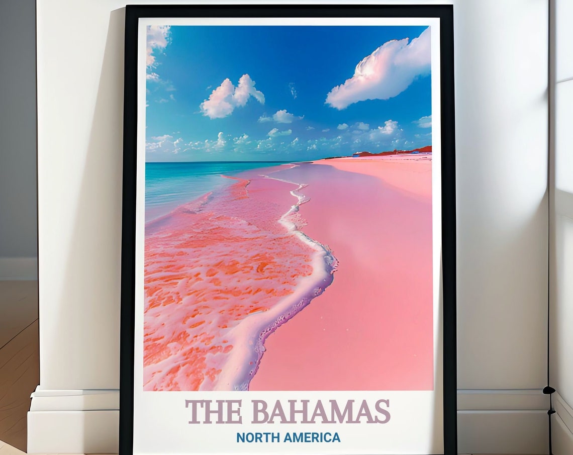 The Bahamas Pink Sand Beach Surf Under Turquoise Waves Poster