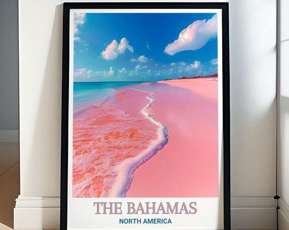 The Bahamas Pink Sand Beach Surf Under Turquoise Waves Poster