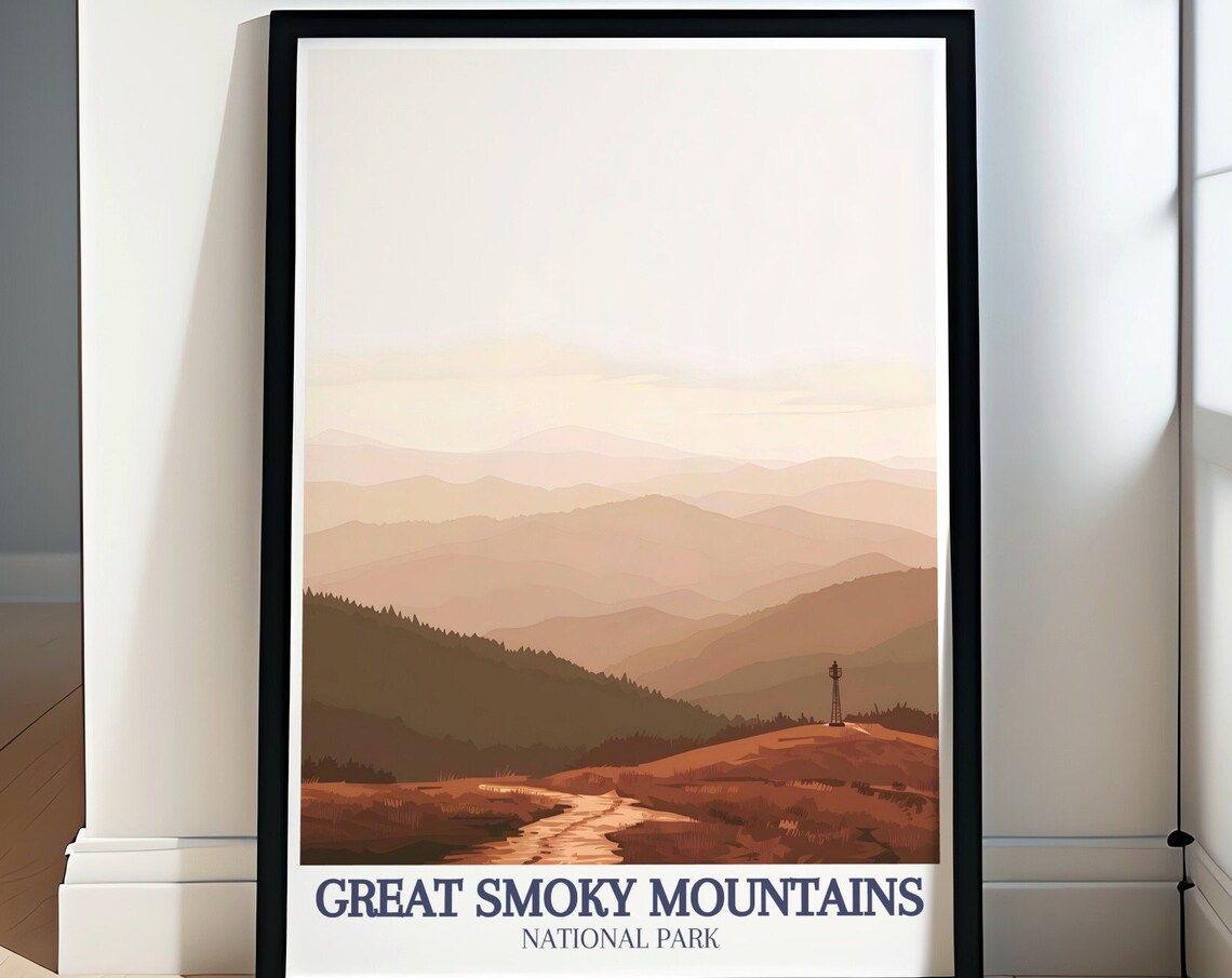 Great Smoky Mountains Misty Ridges Fire Tower Autumn Travel Poster