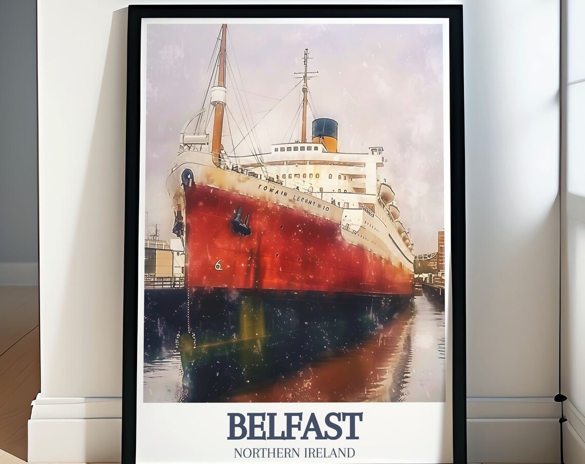 Belfast Northern Ireland Historic Ocean Liner in Harbor Poster