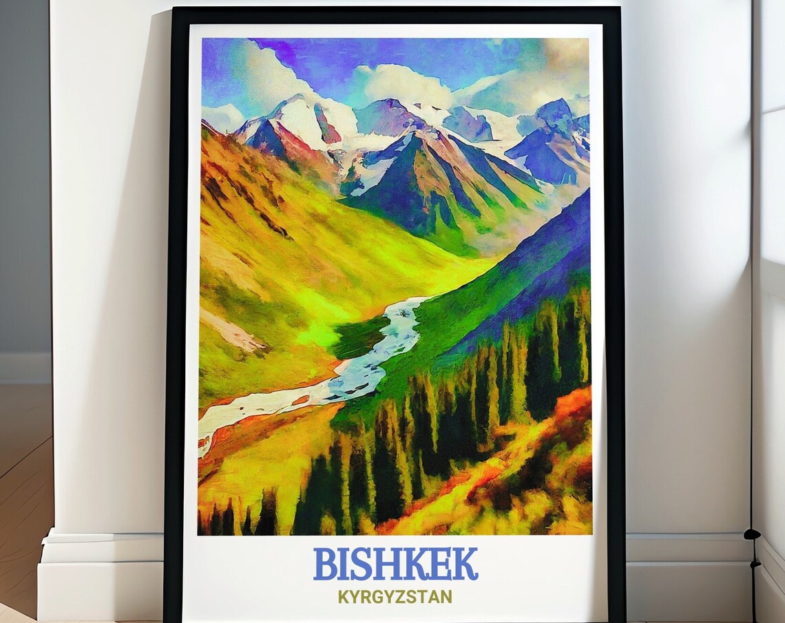Bishkek Ala Archa Snowy Peaks and Green River Valley Art Poster