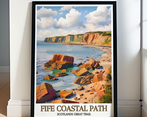 Fife Coastal Path Scotland Rocky Beach Red Sandstone Cliffs Poster