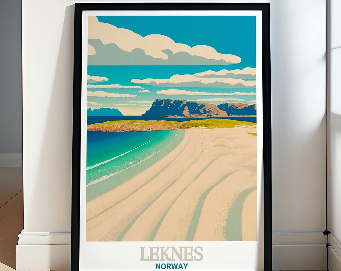 Leknes Norway Haukland Beach White Sand Coastline Travel Poster