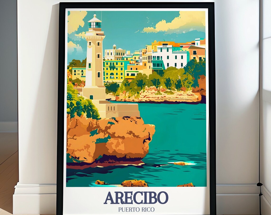 Arecibo Travel Poster, Lighthouse Landmark Art Print