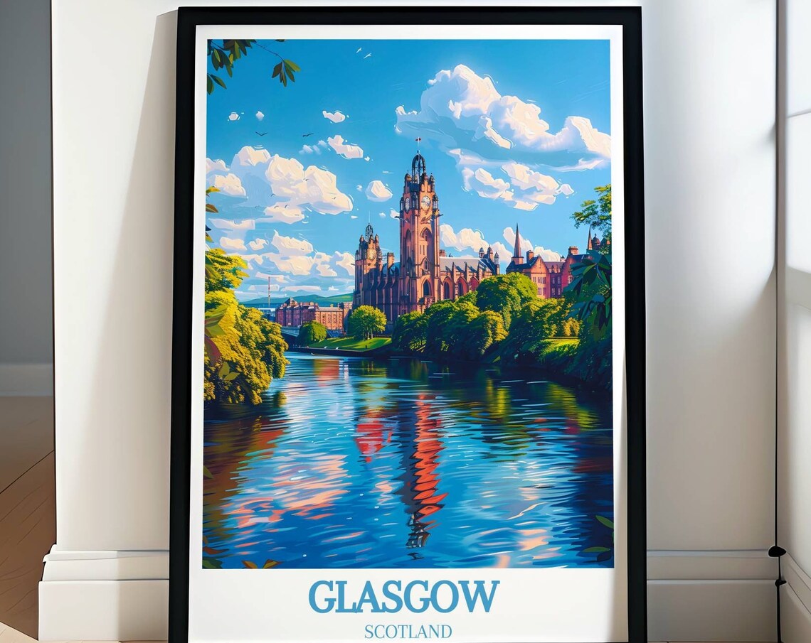 Glasgow Scotland Gothic Tower Red Sandstone River View Poster