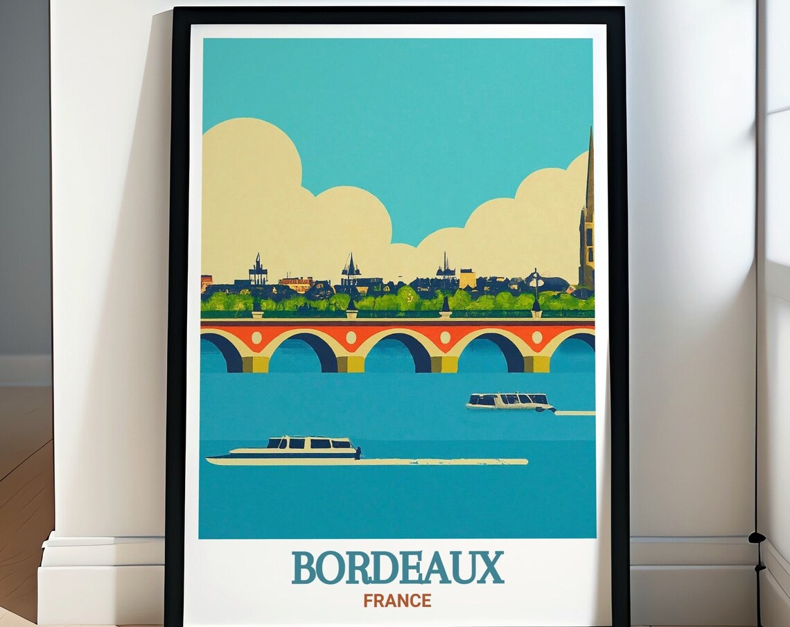 Bordeaux Pont de Pierre Bridge France Travel Illustration Poster