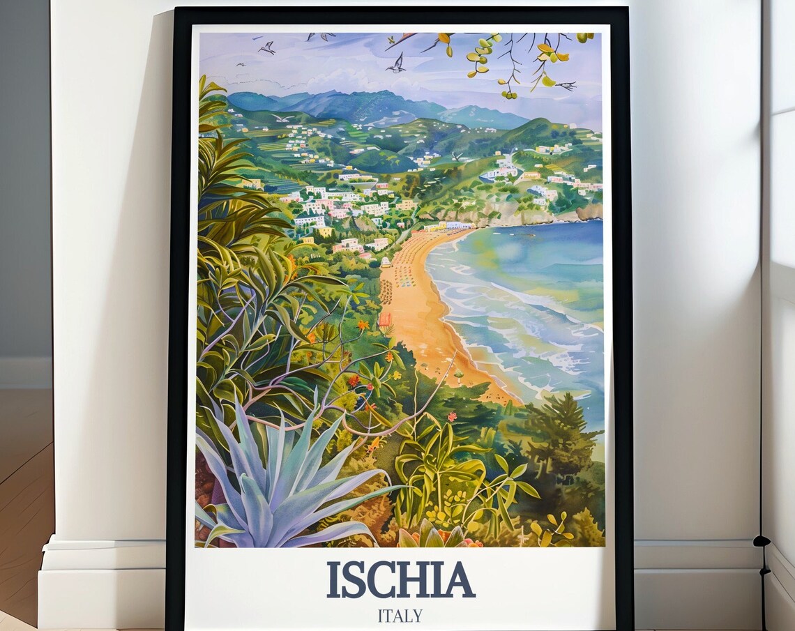 Ischia Italy Lush Green Coastline And Sandy Beach View Poster
