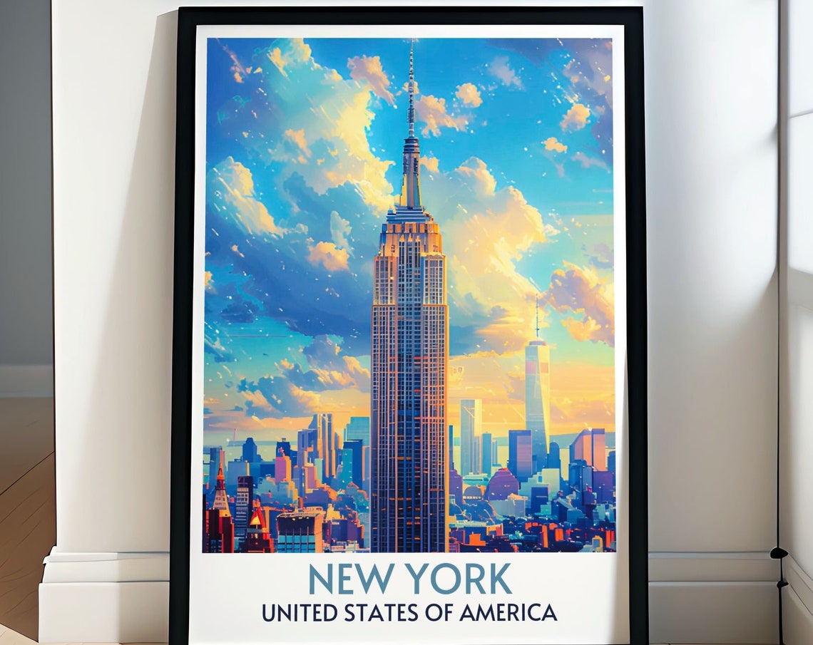 Empire State Building New York City Golden Sunset Cityscape Poster
