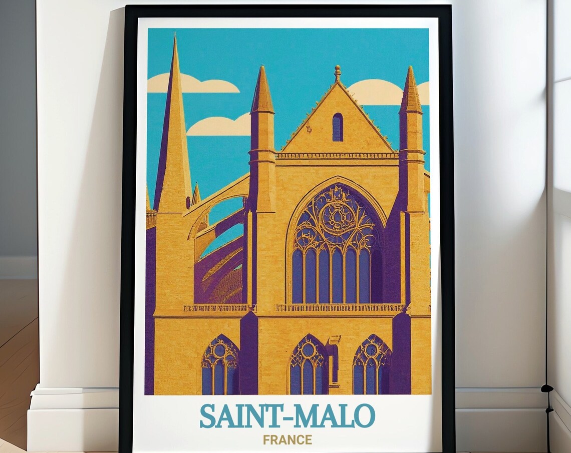 Saint-Malo Cathedral Gothic Architecture France Travel Poster