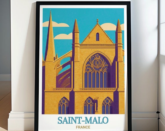 Saintmalo Travel Print Saintmalo Cathedral Travel Poster Art Saintmalo Cathedral Decor Saintmalo Cathedral Travel Prints