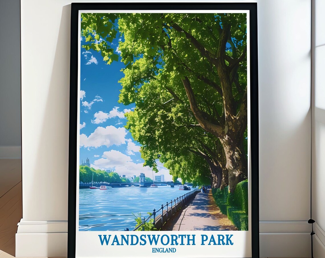 Wandsworth Park England Thames Riverside Summer Walk Scene Poster