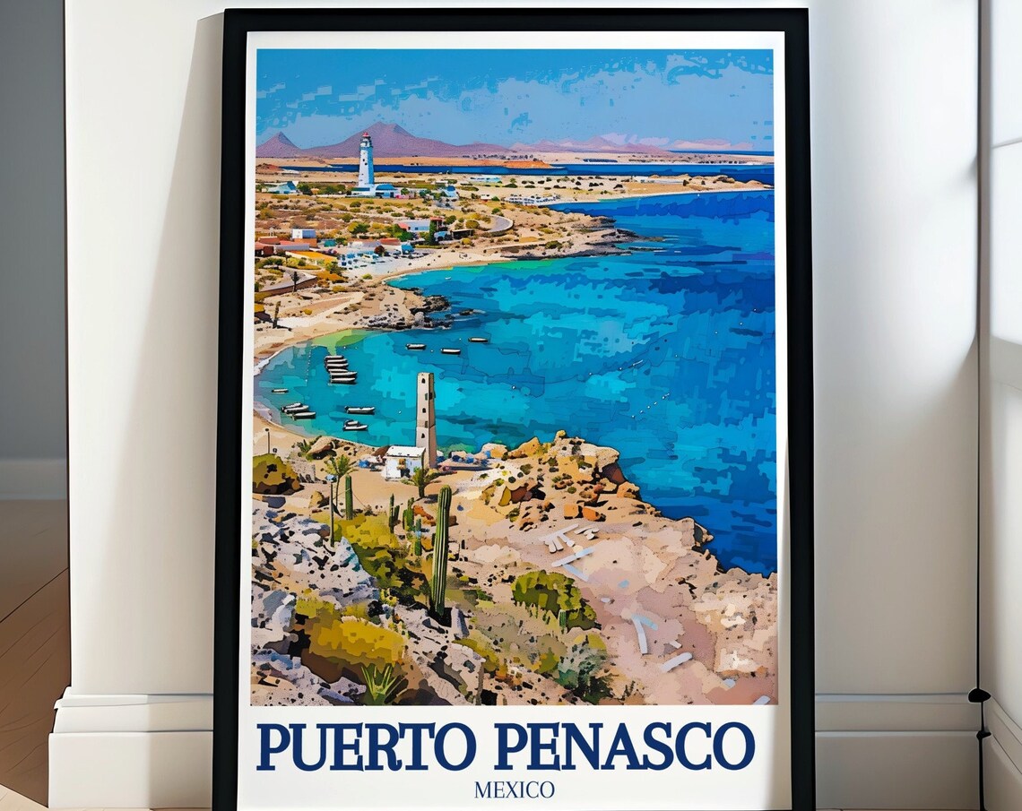 Puerto Penasco Mexico Coastal Bay Town Lighthouse Travel Poster
