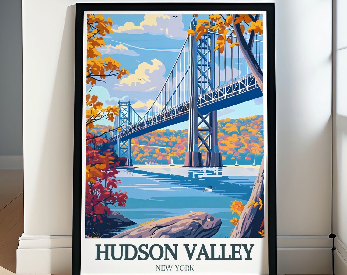 Hudson Valley Travel Poster, New York Map Art Print