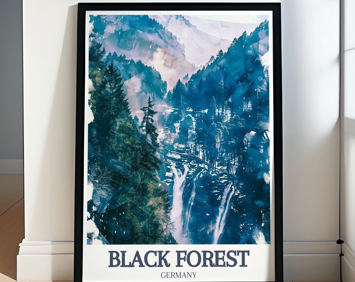 Black Forest Triberg Waterfalls Misty Pine Gorge Germany Travel Poster
