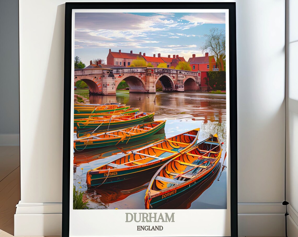 Durham England River Wear Rowing Boats Stone Bridge Scene Poster