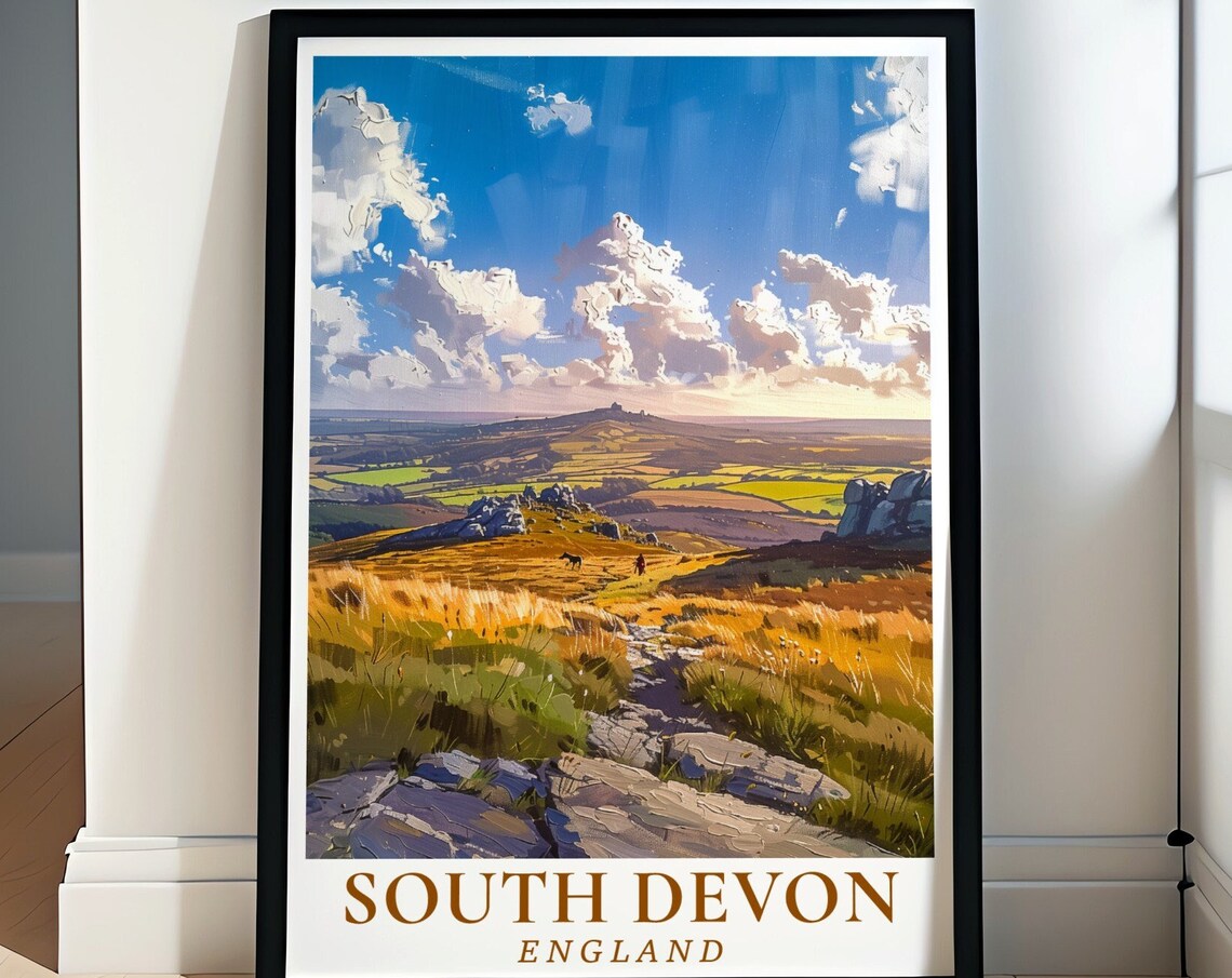 South Devon England Moorland Golden Sunset Walkers Travel Poster