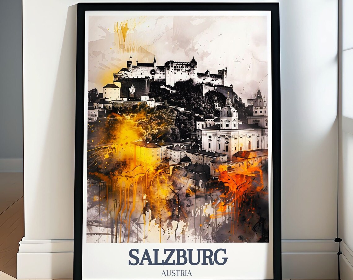 Salzburg Hohensalzburg Fortress Golden Watercolor Austria Poster