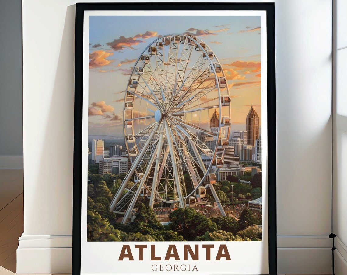 Atlanta Georgia Skyview Ferris Wheel Sunset Skyline View Poster