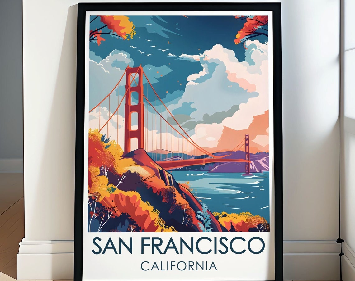 San Francisco Golden Gate Bridge Autumn Colors Scene Art Poster