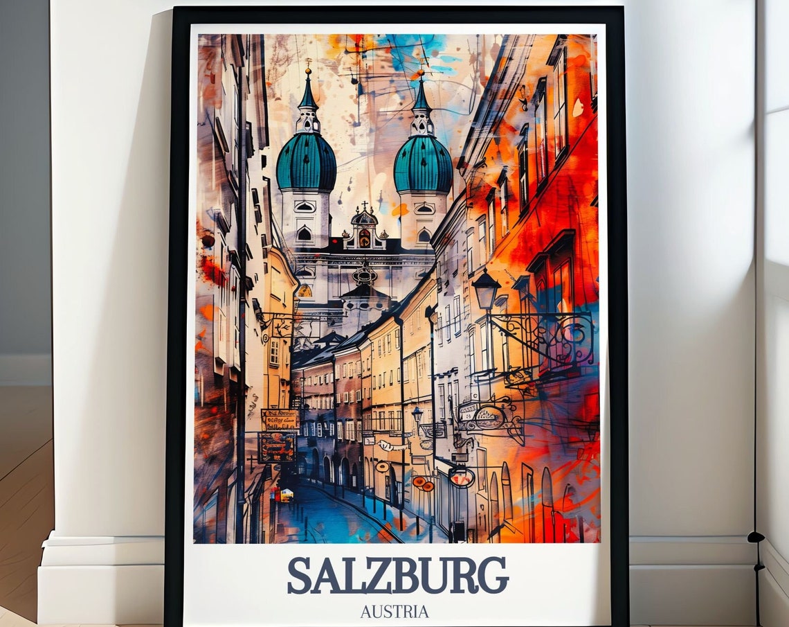 Salzburg Wall Art Salzburg Cathedral And Getreidegasse Artwork Salzburg Cathedral And Getreidegasse Prints Salzburg Wall Decor