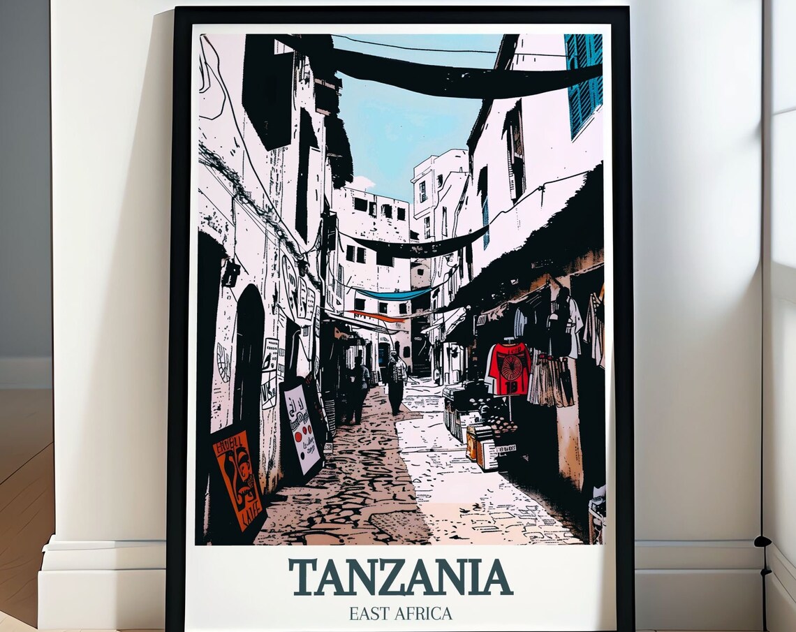 Stone Town Tanzania Old Town Market Street Scene Travel Poster
