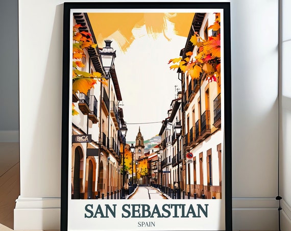 San Sebastian Travel Poster San Sebastian Prints Featuring Old Town And Buen Pastor Cathedral San Sebastian Art