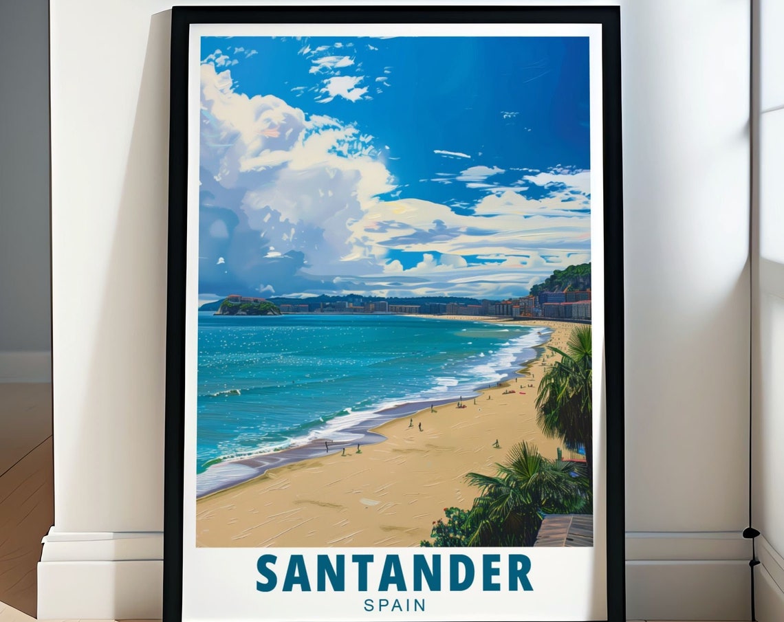 Santander Spain Playa del Sardinero Sunny Summer Beach Poster