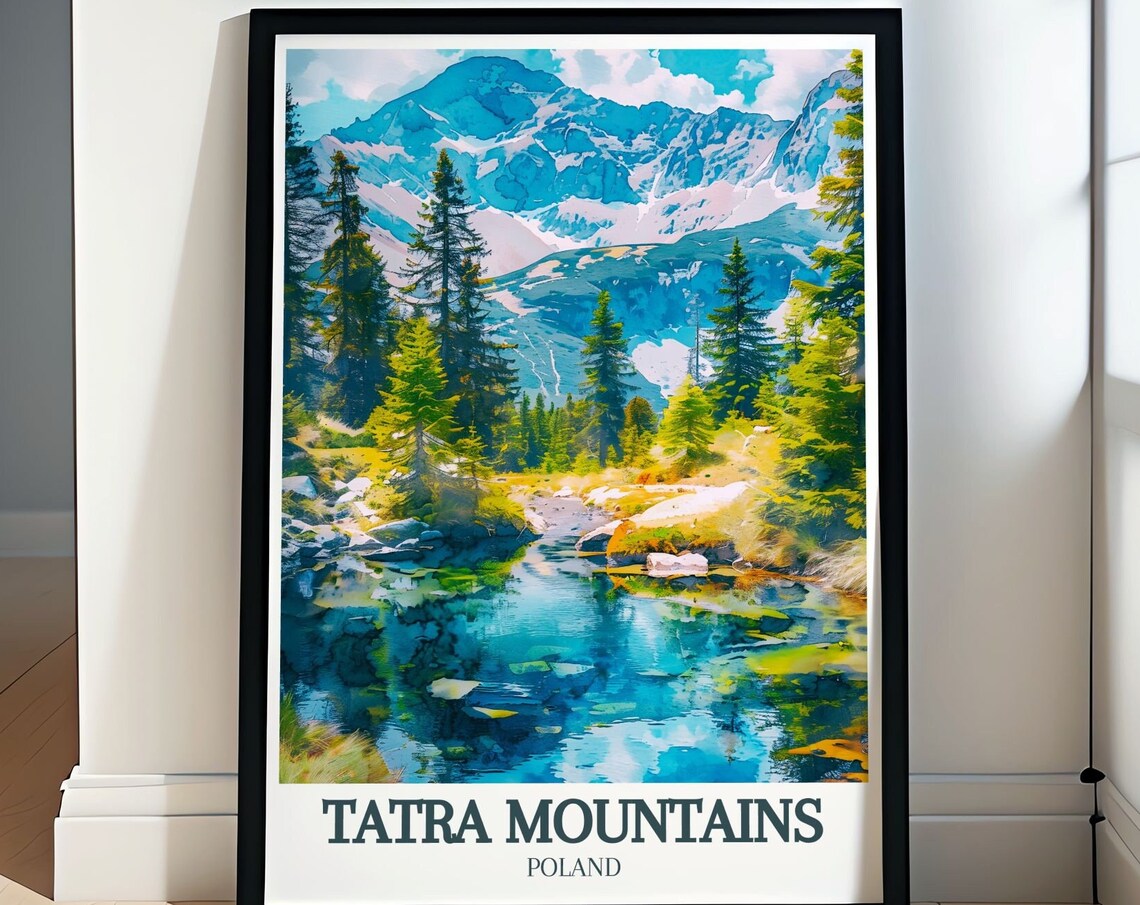 Tatra Mountains Poland Alpine Lake Pines Watercolor Travel Poster