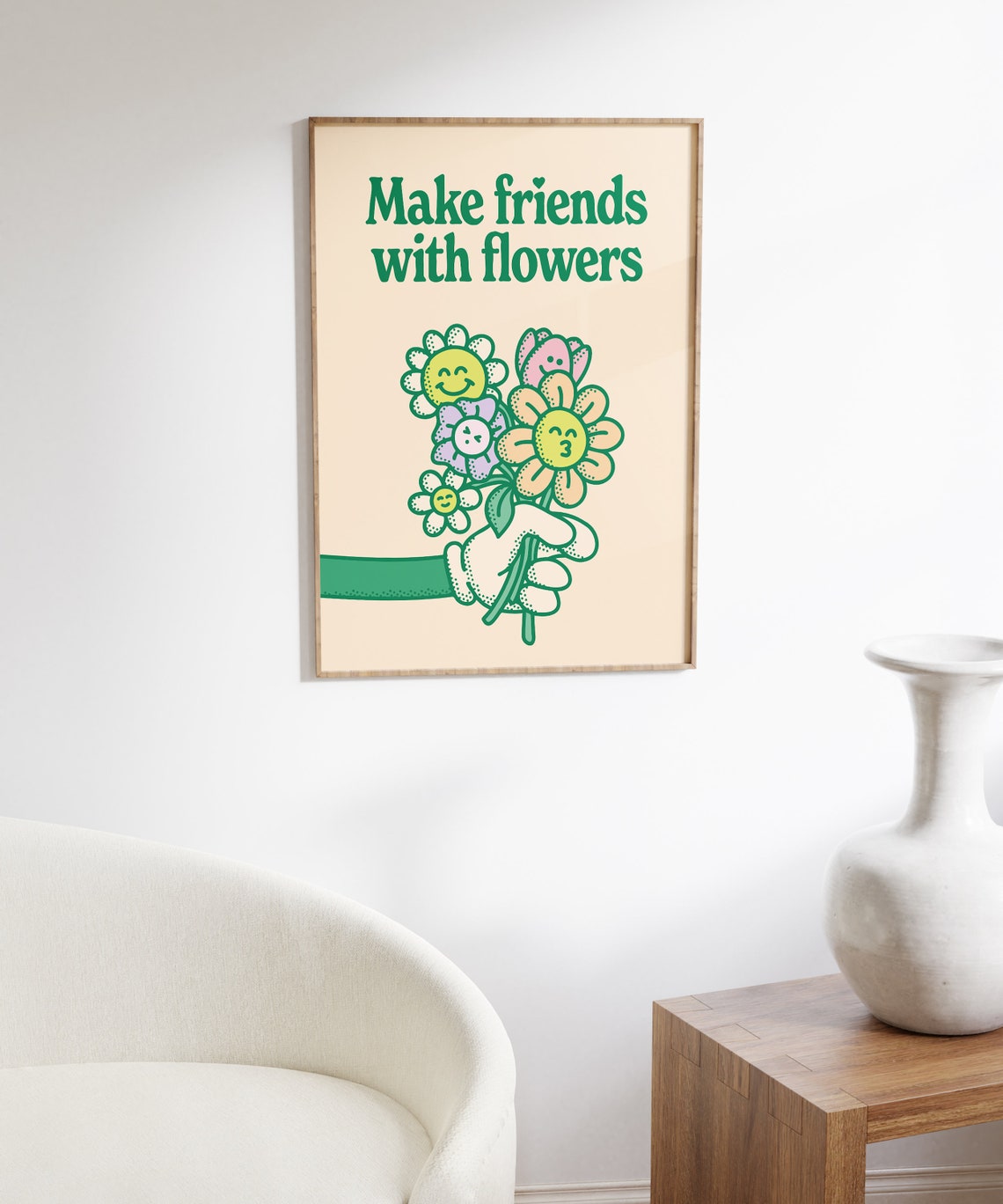 Make Friends with Flowers Retro Smiley Daisy Bouquet Wall Art - Image 6