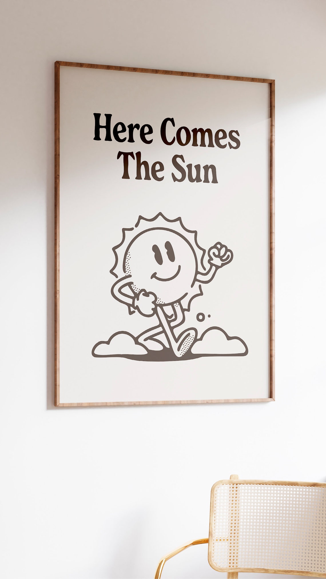 Here Comes The Sun Smiling Sun Character Retro Positive Quote Poster - Image 2