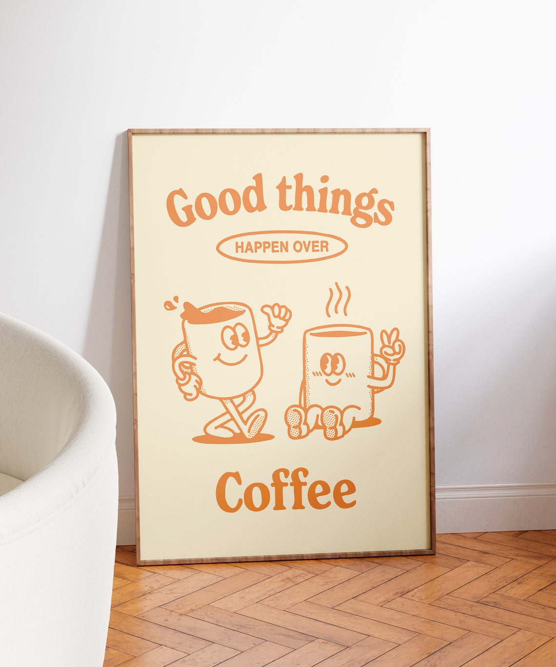 Good Things Happen Over Coffee Orange Cream Cartoon Mug Poster - Image 5