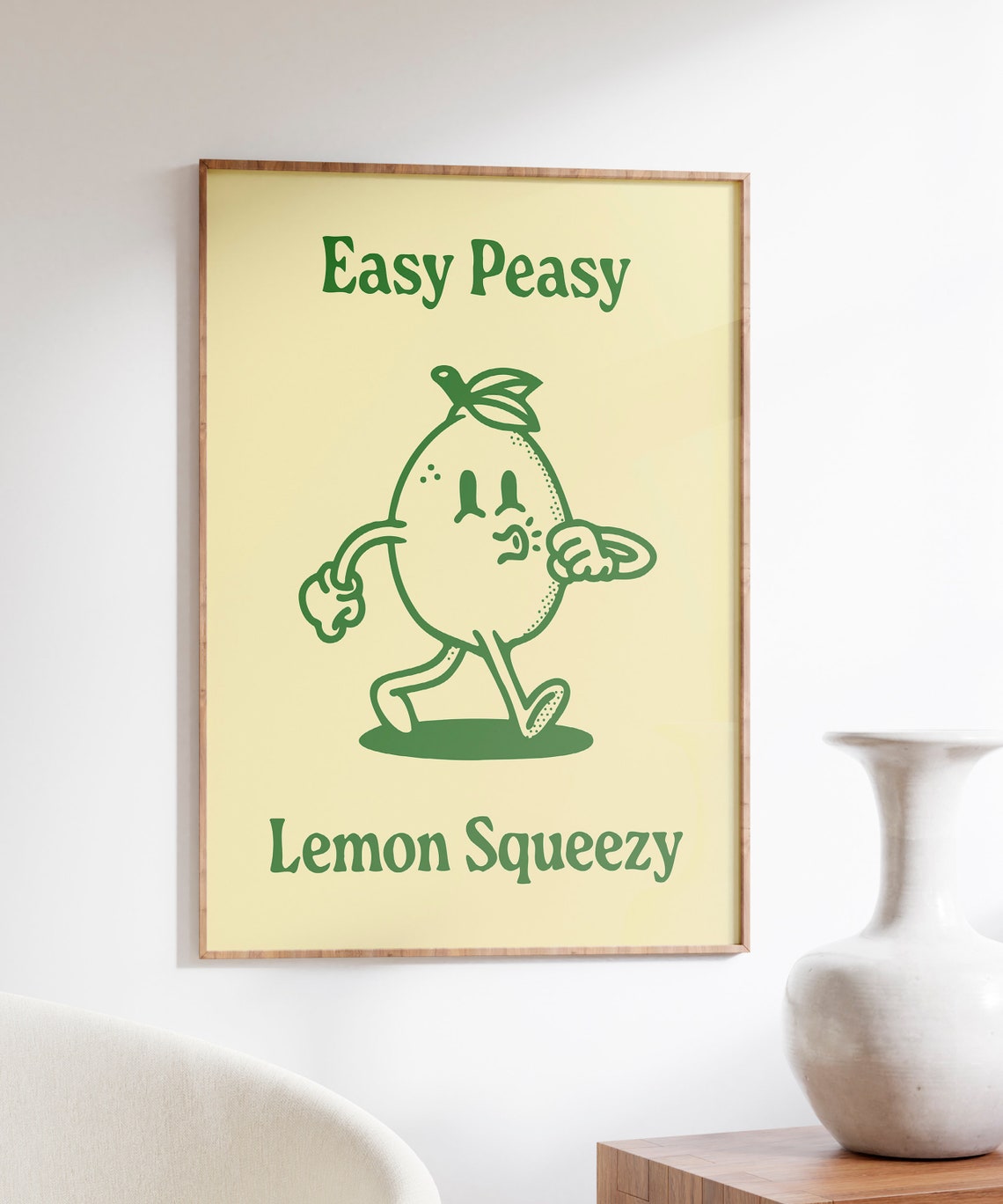 Easy Peasy Lemon Squeezy Green Retro Lemon Mascot Quote Poster - Image 4