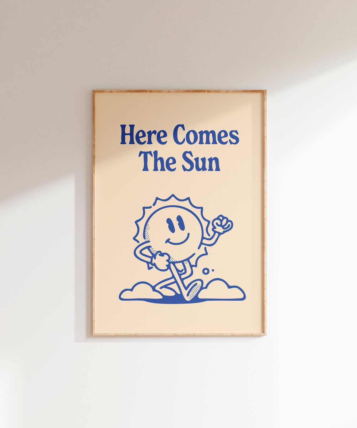Here Comes The Sun Quote Retro Cartoon Blue Typography Wall Art - Image 5