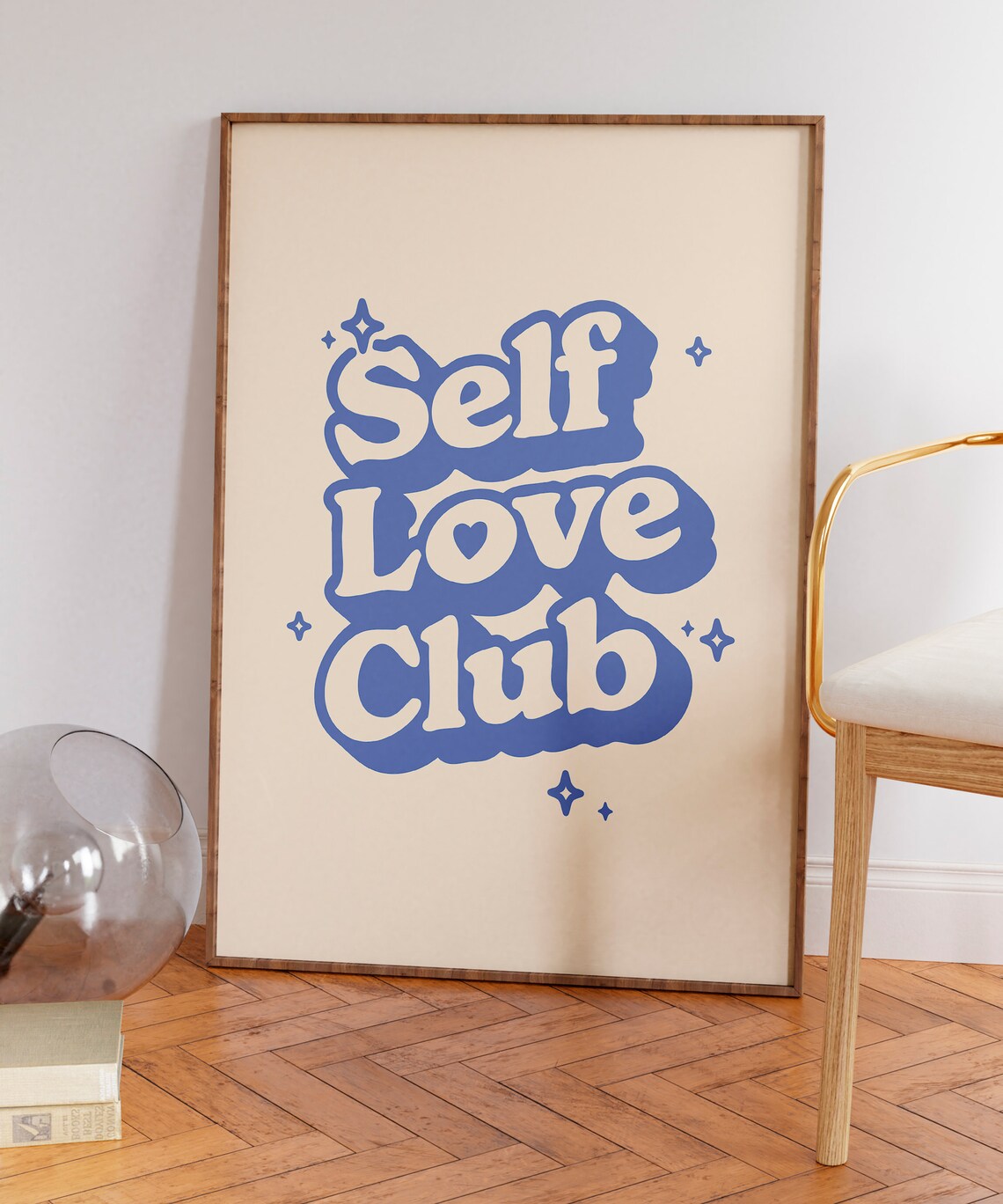 Self Love Club Blue Retro Bubble Lettering Quote Cream Poster - Image 7