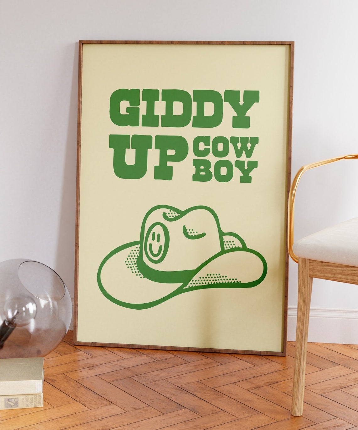 Giddy Up Cowboy Green Smiling Cowboy Hat Retro Western Quote Poster - Image 7