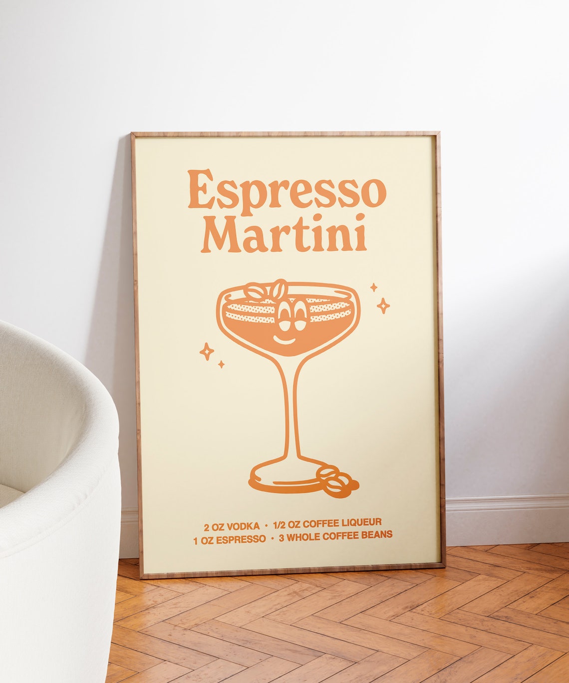 Espresso Martini Cocktail Recipe Smiling Glass Retro Orange Poster - Image 3
