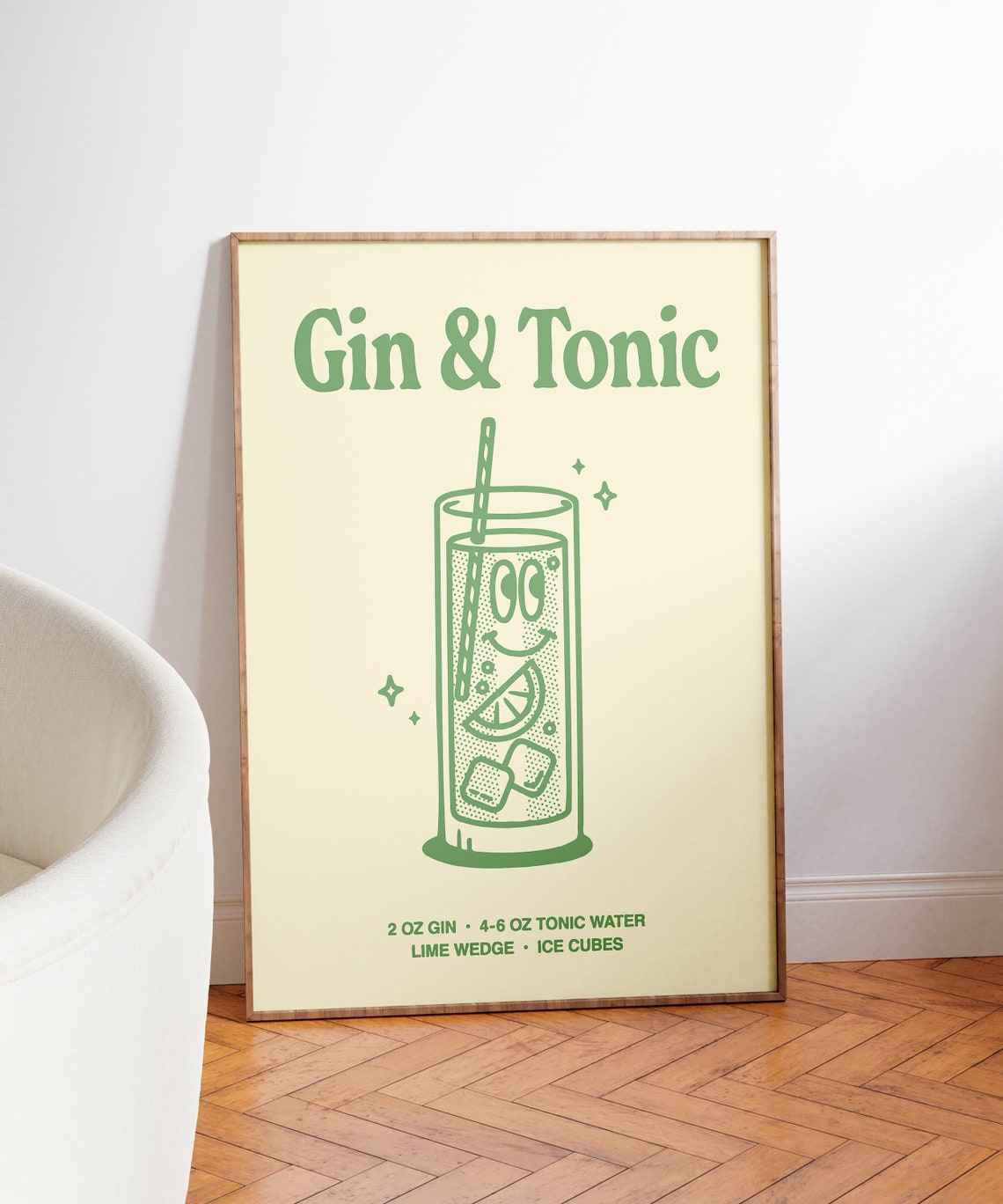 Gin and Tonic Cocktail Recipe Green Line Art Bar Cart Poster - Image 3