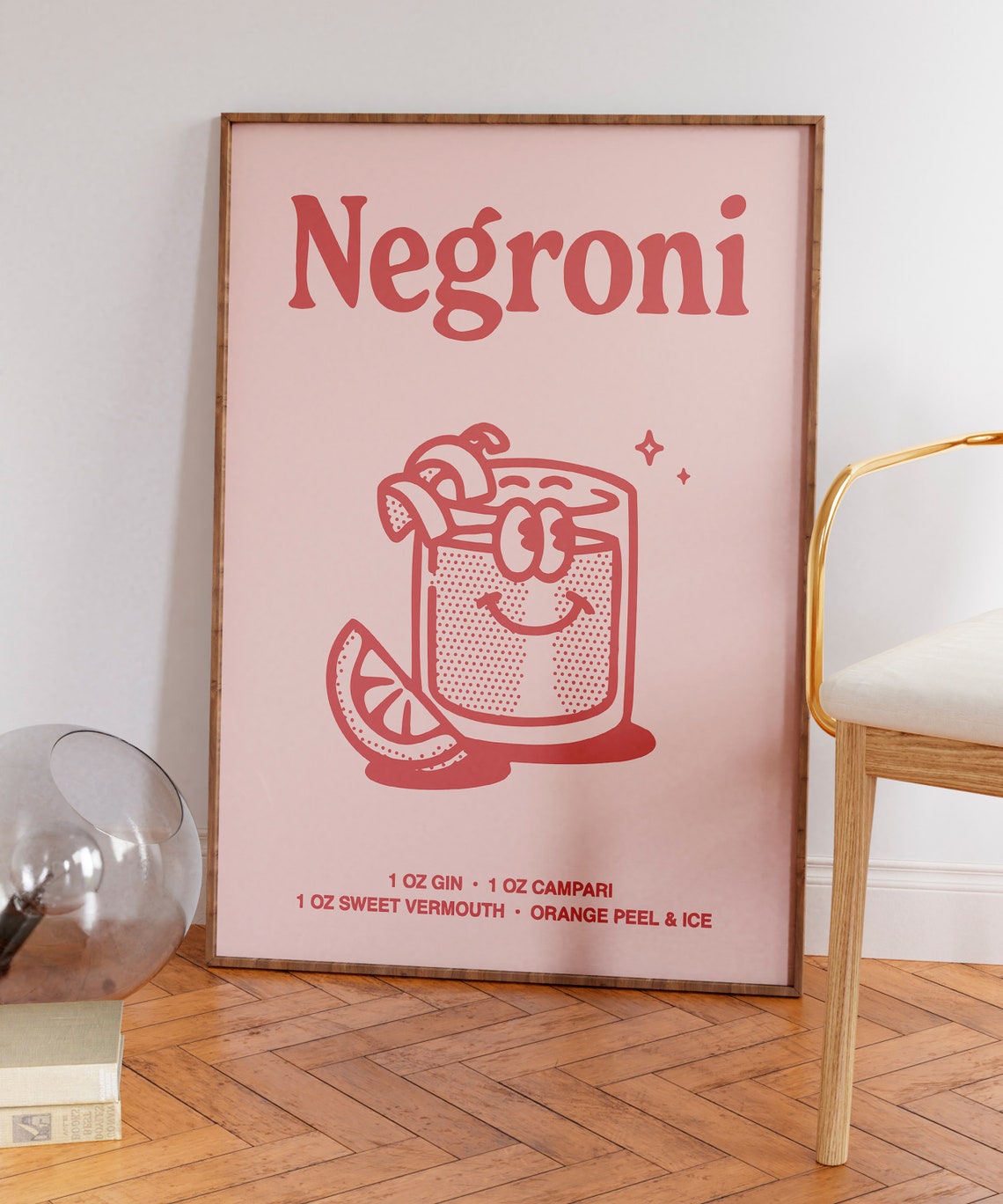 Negroni Cocktail Recipe Red Line Art Kitchen Bar Cart Poster - Image 7