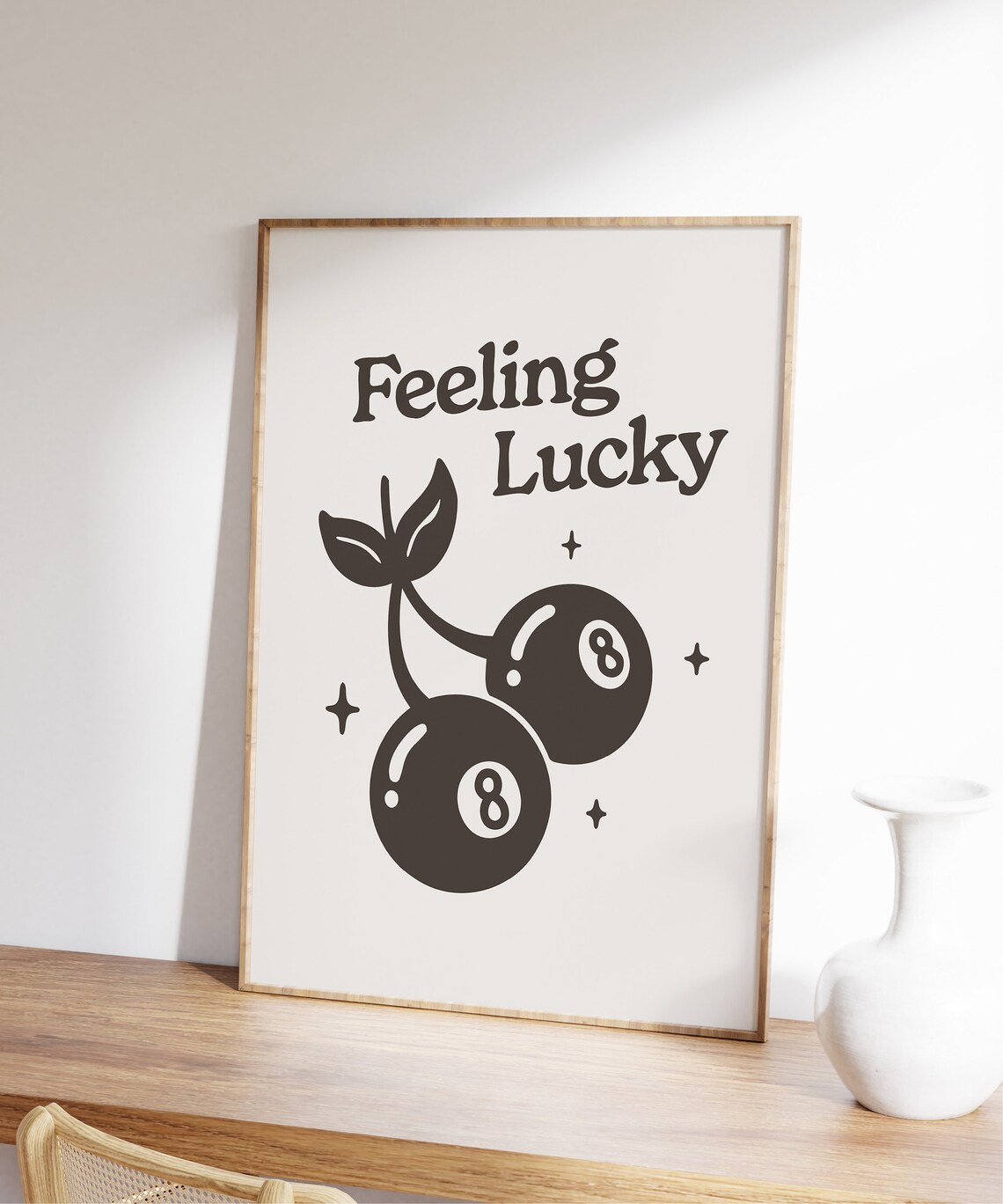 Feeling Lucky Retro 8 Ball Cherries Minimalist Quote Wall Poster - Image 7