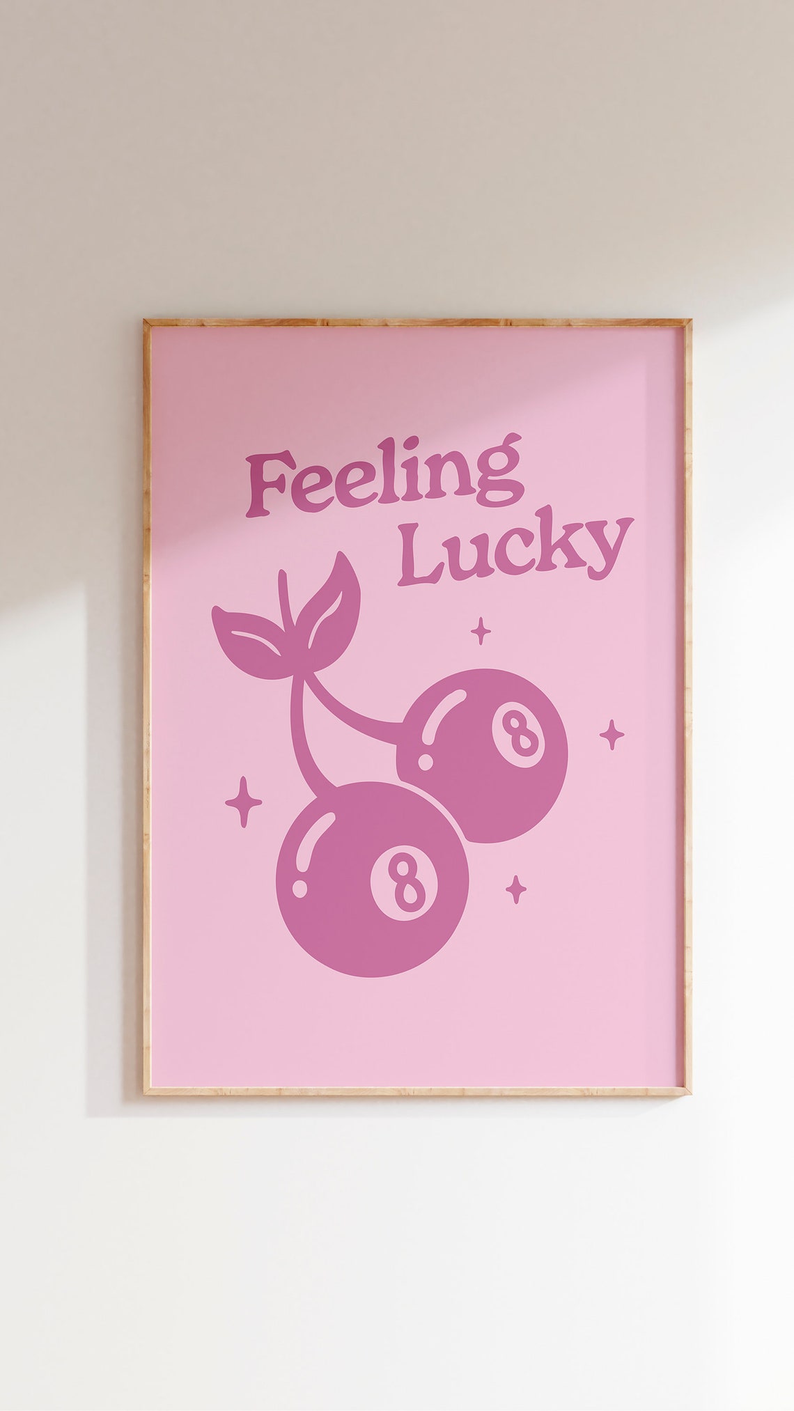 Feeling Lucky Pink Cherry Eight Ball Lucky Retro Quote Poster - Image 2