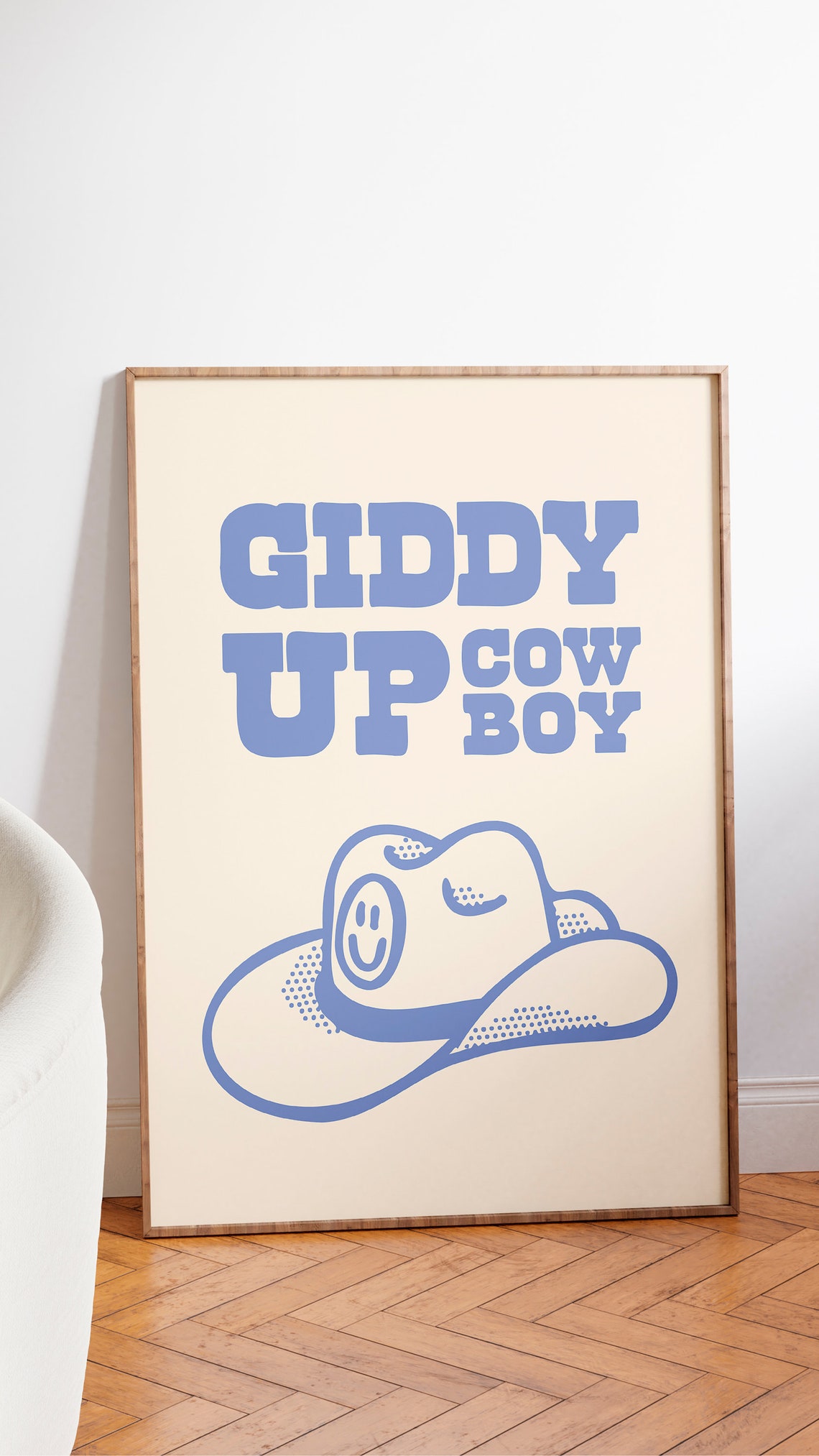 Giddy Up Cowboy Blue Smiling Cowboy Hat Retro Western Quote Poster - Image 2