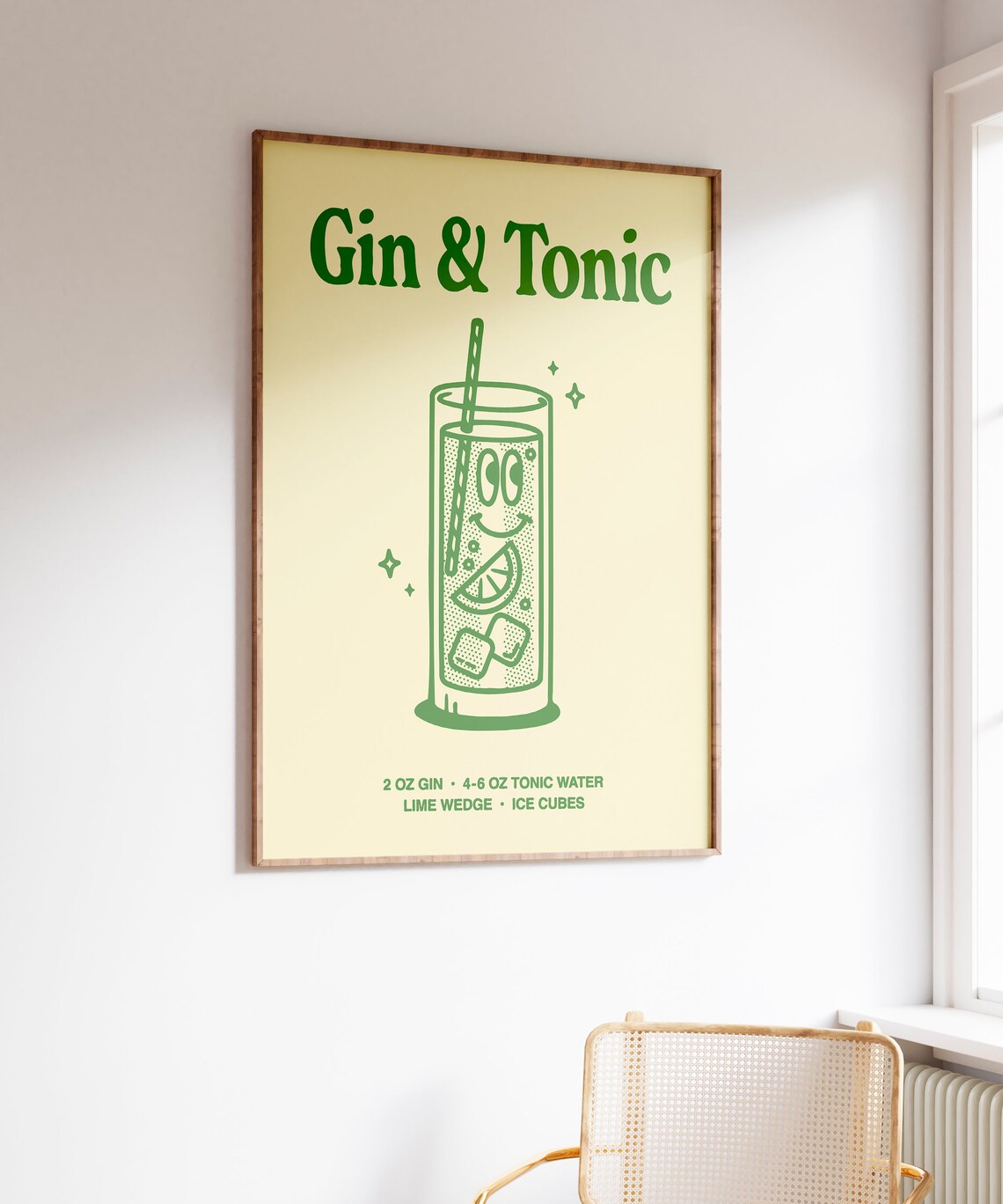 Gin and Tonic Cocktail Recipe Green Line Art Bar Cart Poster - Image 4