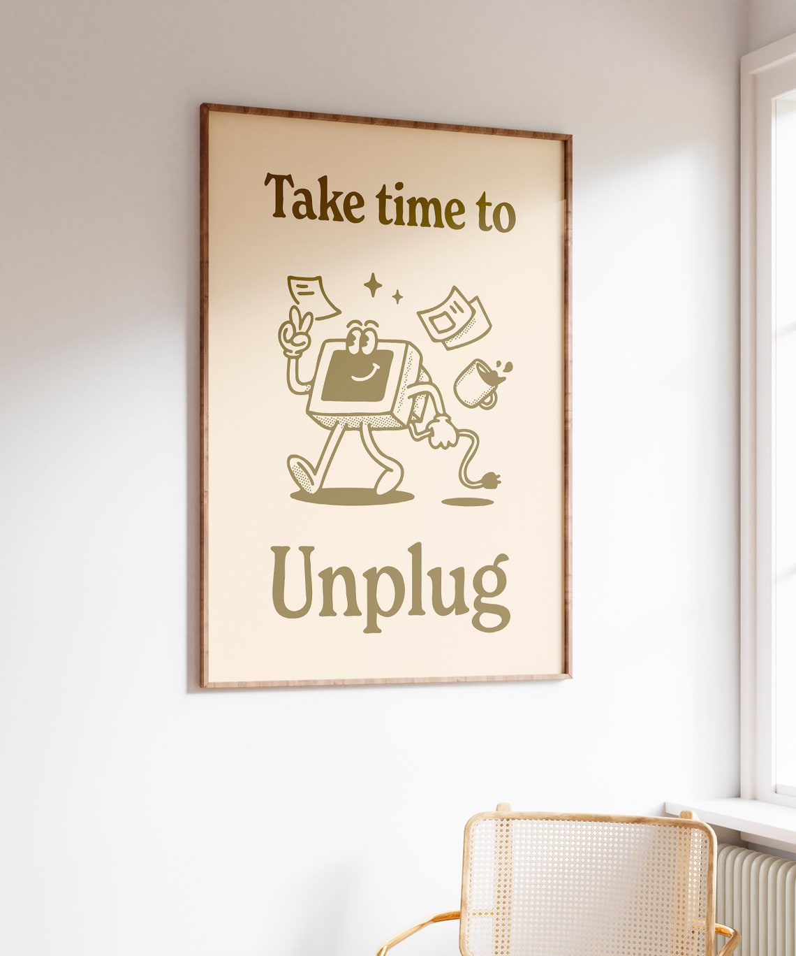 Take Time To Unplug Brown Retro Cartoon Computer Motivational Poster - Image 7