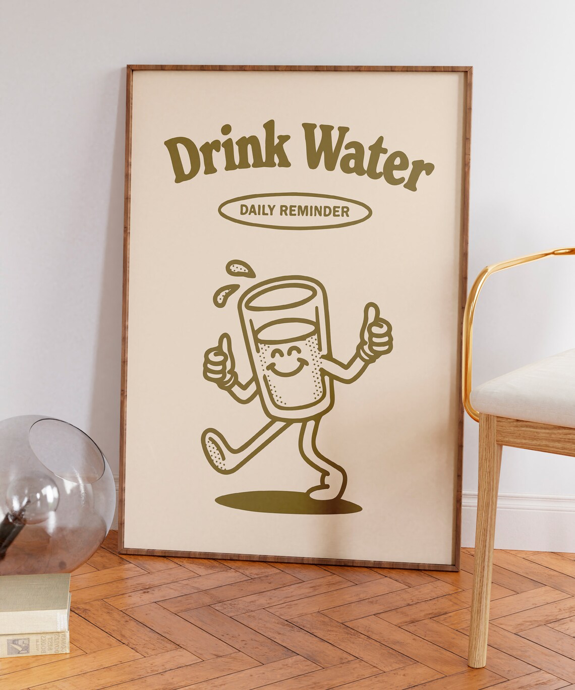 Drink Water Daily Reminder Glass Mascot Retro Wellness Quote Poster - Image 7