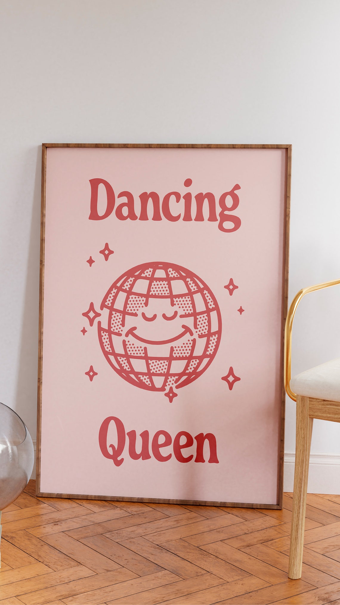 Dancing Queen Retro Disco Ball Pink Typography Quote Wall Art - Image 2
