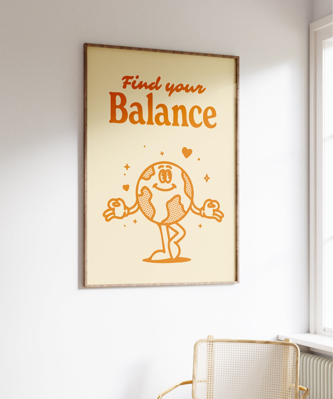 Find Your Balance Orange Globe Retro Character Quote Art Print - Image 3