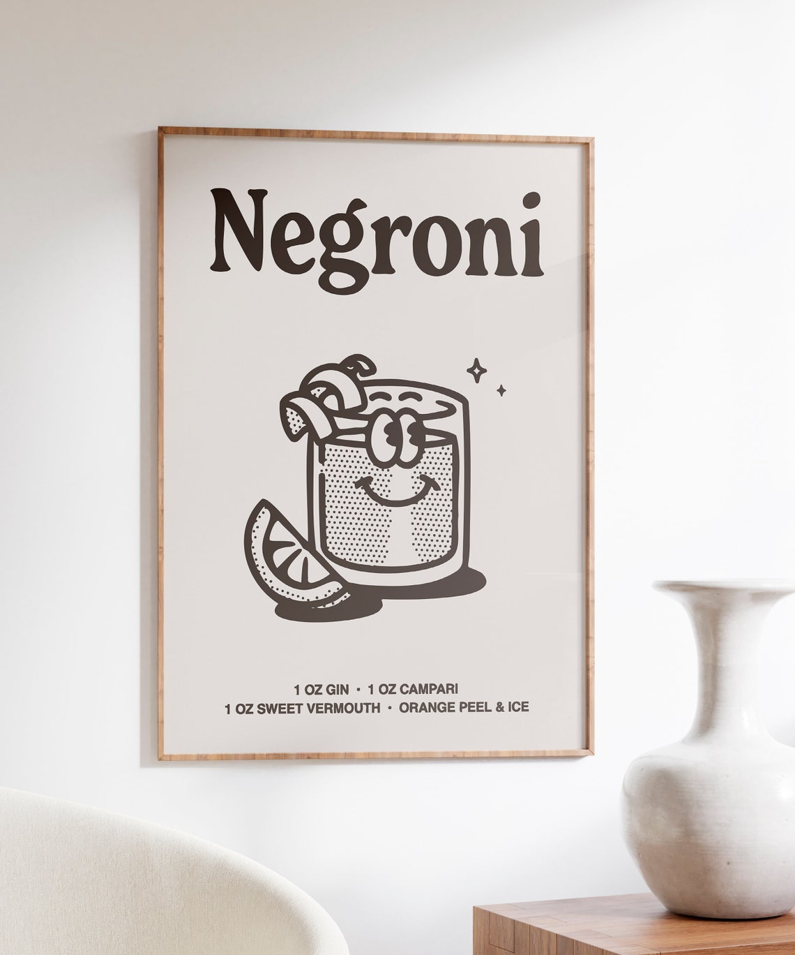 Negroni Cocktail Recipe Black Line Art Kitchen Bar Cart Poster - Image 6