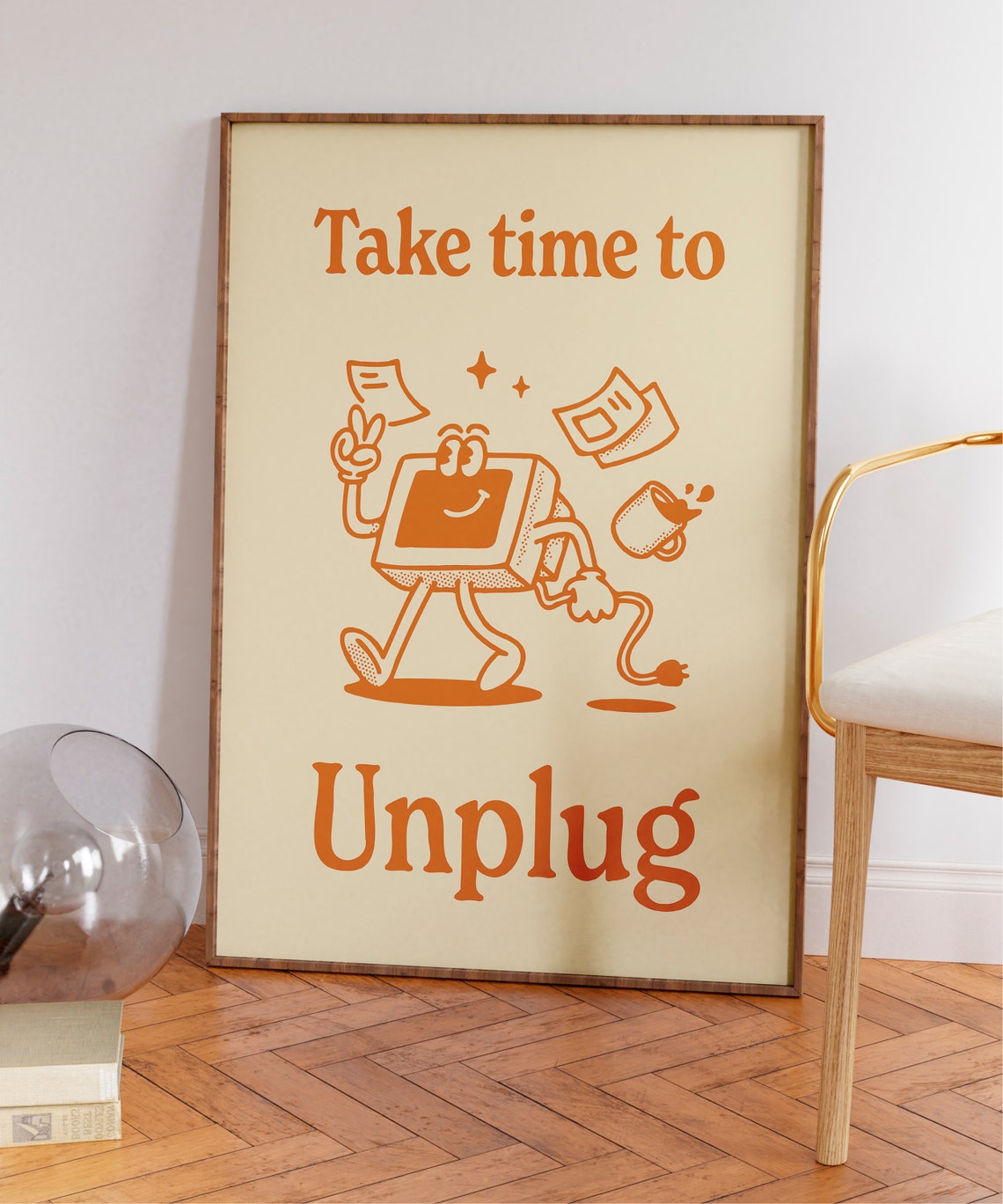 Take Time to Unplug Retro Happy Computer Character Quote Poster - Image 6