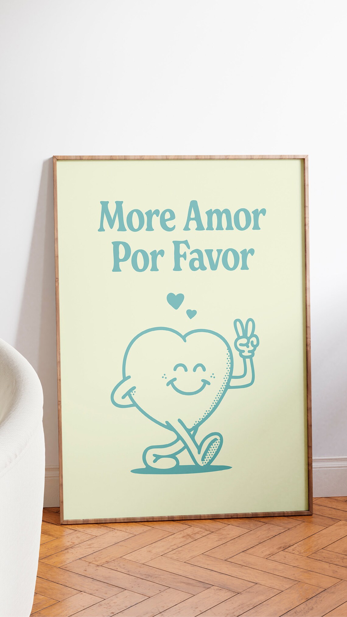 More Amor Por Favor Smiling Heart Character Retro Quote Wall Art - Image 2